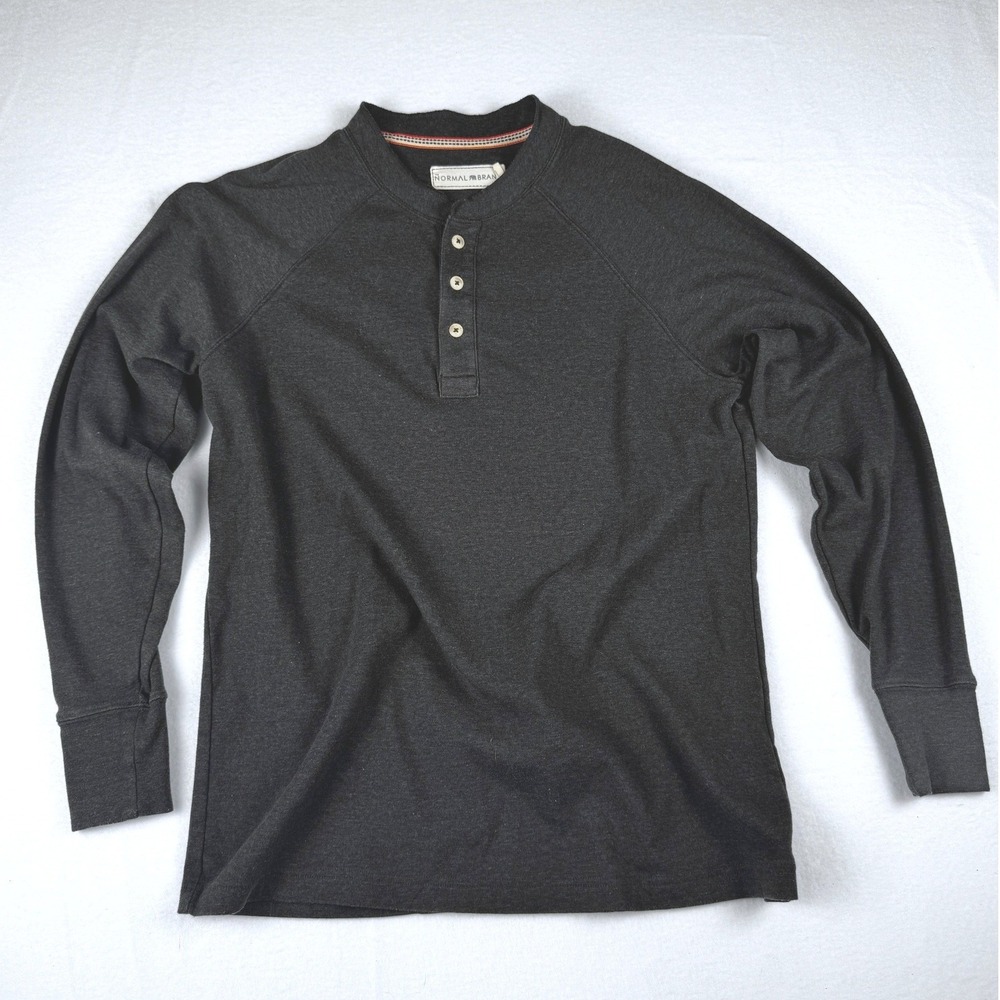 The Normal Brand Mens Henley Shirt Charcoal Gray Long Sleeve Cotton Blend Large
